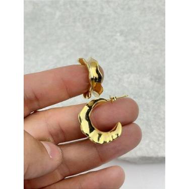 Imagem de Brinco Argola Orgânico Banho Ouro 2 Milésimos com Verniz Italiano - 1 