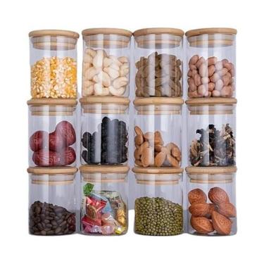 Imagem de Frascos De Vidro Herméticos De 8oz Com Tampa De Bambu, 12 Peças, Etiqu