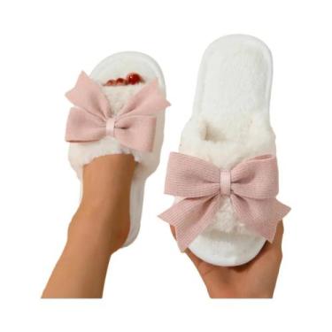 Imagem de Chinelos De Algodão Femininos Para O Inverno Com Laço Fofo, Quentes E 