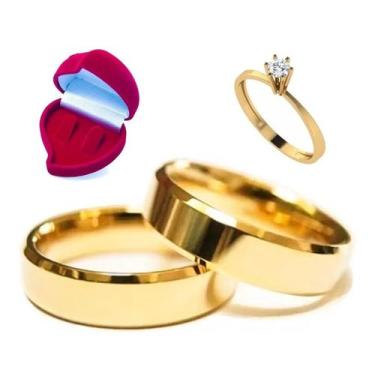 Imagem de Par de Aliança Chanfrada de 6mm - Loyalty, Dourado,  Masculino 28