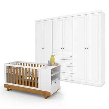 Imagem de Berço Multifuncional Branco Freijó Eco Wood Matic Guarda Roupa Casal Americano 6 Portas Branco Henn