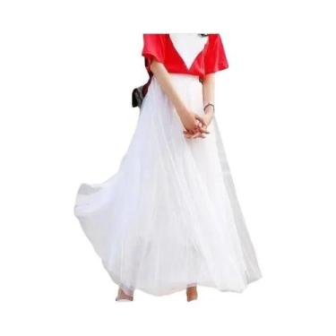 Imagem de Saia Elegante De Tule Vintage De Cintura Alta Para Mulheres, Plissada 