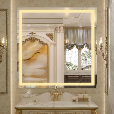 Imagem de Espelho Quadrado 70x70 Led Jateado Frontal Touch Premium Bivolt Neutro