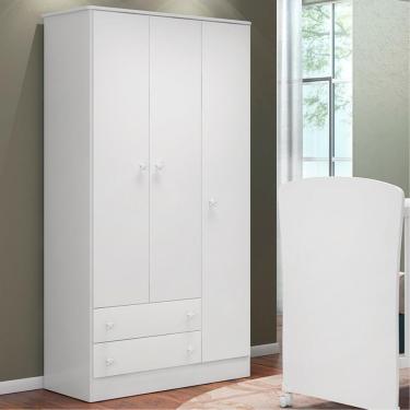 Imagem de Guarda Roupa Casal Vicenza 3 Portas 2 Gavetas MDP Branco Casa H