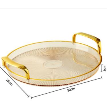 Imagem de Bandeja Organizadora Decorativa Multiuso Servir Nórdica Com Alça Detalhe Em Dourado Decoração Mesa Marrom
