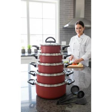 Imagem de Jogo Panelas Antiaderentes 5 Pçs Cereja C/ Utensílios - Congratulation