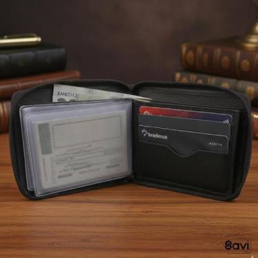 Imagem de Carteira Masculina de Zíper em Couro Legitimo com Porta Moedas e Divis