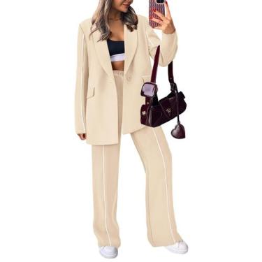 Imagem de Conjunto PRETTYGARDEN Terno Feminino Bege Oversized Blazer XXL
