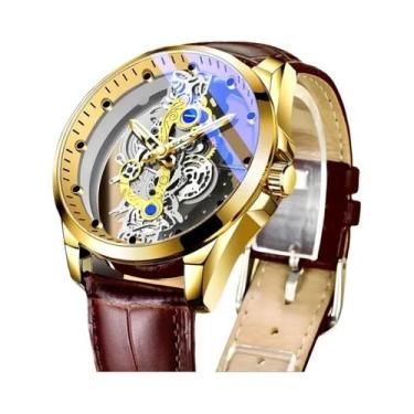 Imagem de Relógio De Pulso Masculino De Luxo Dourado Com Esqueleto Automático E 