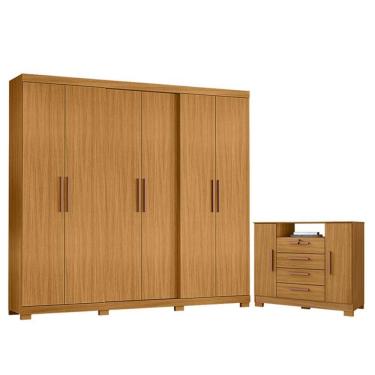 Imagem de Cômoda Madri E Guarda Roupa Casal San Diego Carvalho Americano Tx -incorplac
