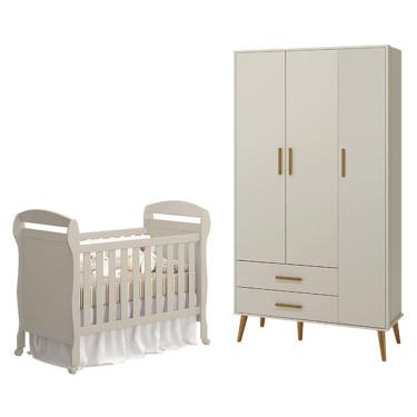 Imagem de Berço Americano Danny E Guarda Roupa 3 Portas Isis Areia Acetinado - Reller