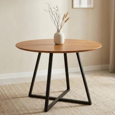 Imagem de Mesa Nature Redonda Laís Tampo Mdf 90cm Com Base De Ferro