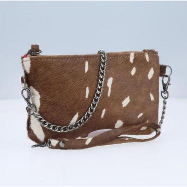 Imagem de Bolsa Feminina de Couro Animal Print Alça Corrente - BAUARTE, Bege esc