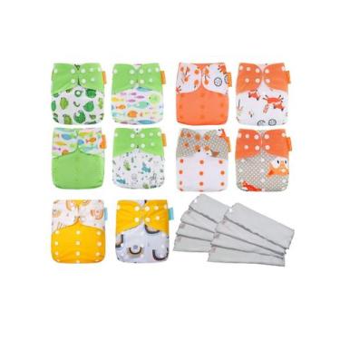 Imagem de Kit 10 Fraldas Ecológicas Laváveis Reutilizáveis 10 Absorventes Melton
