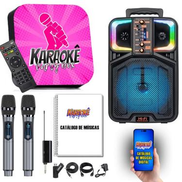 Imagem de Karaoke Party Box Preto Profissional +2Microfones Sem Fio +CaixaDeSom +2000Músicas +Catálogo Origina