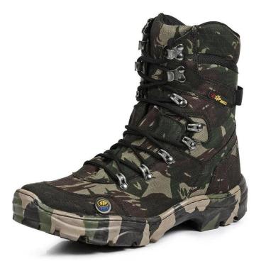 Imagem de Bota Coturno Masculino Camuflado Estampa Militar Em Lona Ajuste Cadarço Sola Tratorada...