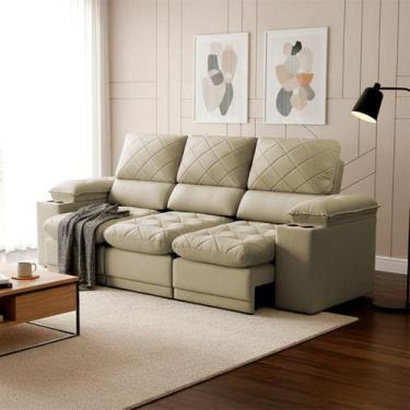 Imagem de Sofá Veneza 2,40m Retrátil e Reclinável Bege USB e Porta Copos - King 