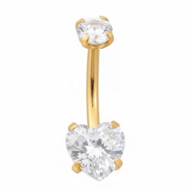 Imagem de Piercing Umbigo Aço Cirúrgico PVD Dourado Coração com Zircônias - M2 P