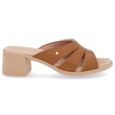 Imagem de Tamanco Fem. Salto Bloco Médio Couro Strass Usaflex UC220020, Tan, 36
