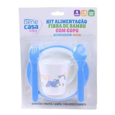 Imagem de Kit Alimentação Com Copo Infantil 4 Peças Fibra De Bambu Bene Casa Azu