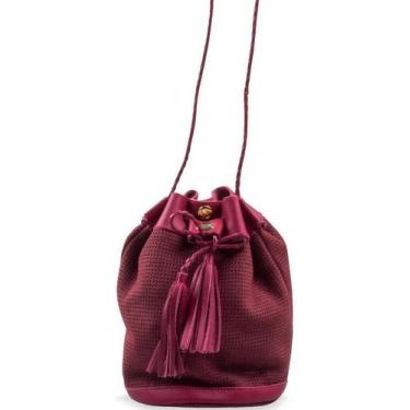 Imagem de Bolsa Bucket Artlux Transversal em Couro Bordoux Feminina, Vernelho es