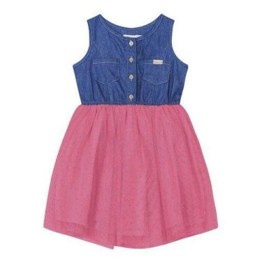 Imagem de Vestido Infantil Menina Jeans Saia Tule Festa Ano Novo P Ao3 - anjo da