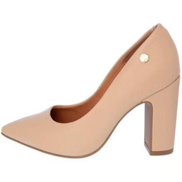 Imagem de Sapato Scarpin Vizzano Feminino Salto Bloco Grosso Liso, 35, Bege