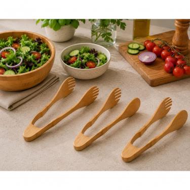 Imagem de Kit com 3 Pegadores de Salada Multiuso em Bambu 21cm Utensílio para Servir Alimentos Mimo Style