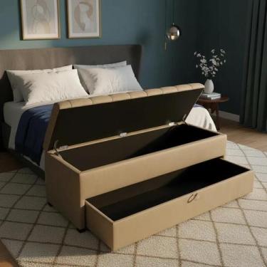 Imagem de Puf Baú Com Gaveta de Casal 140x50x45cm Na Cor Bege - Produto de Alta 