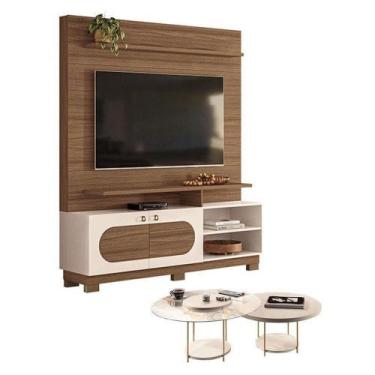 Imagem de Estante Home Theater Axis Castanho Off White Com Kit Mesa De Centro Sk