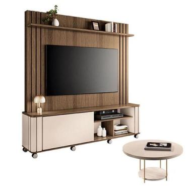 Imagem de Estante Home Theater Trinus Castanho Off White Com Mesa De Centro Sky 