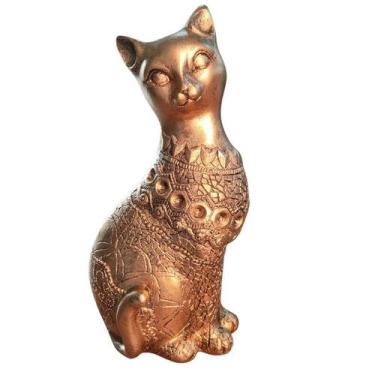 Imagem de Estátua De Gato Egípcio Dourada Decorativa Enfeite De Luxo Dourado-esc