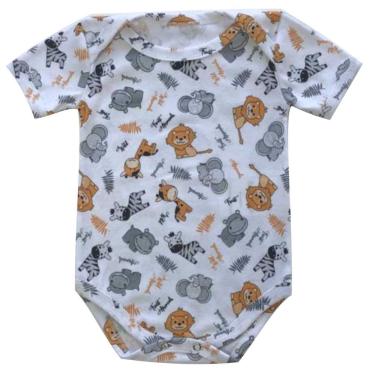 Imagem de Body Manga Curta Infantil Algodão Branco Estampa Selva