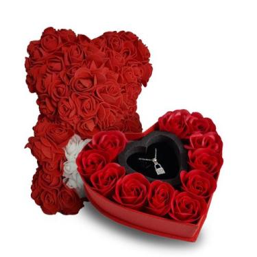 Imagem de Kit Porta Joias Com Colar E Urso De Rosas Presente Vermelho - Estocasa