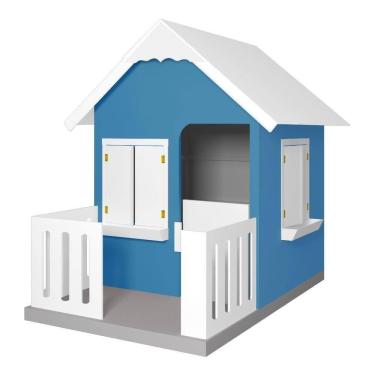 Imagem de Casinha de Brinquedo com Cercado L12 em MDF Azul Claro e Branco Gran Belo