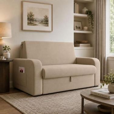 Imagem de Sofá Cama 2 lugares Compacto com Baú 145 Larg Daiane Matrix, SUEDE BEG
