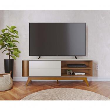 Imagem de Bancada Otawa para TV Até 65" 160CM MDF-MDP com Porta Deslizante Ripada Off White Matte-freijó Colibri Móveis