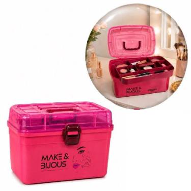 Imagem de Organizador maquiagem rosa caixa bandeja removivel 10 divisorias frasq
