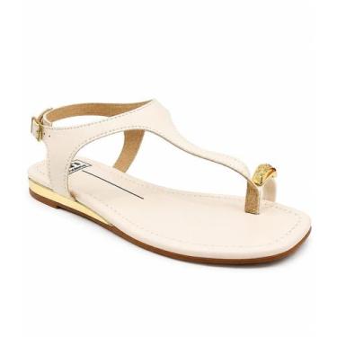 Imagem de Sandália Moleca Branco Off Bico Quadrado Toque Dourado -, Branco off, 