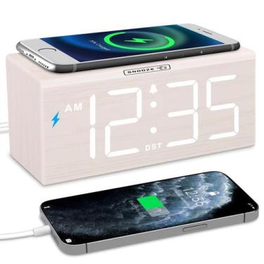 Imagem de Despertador DreamSky Wooden com carregador sem fio 18W