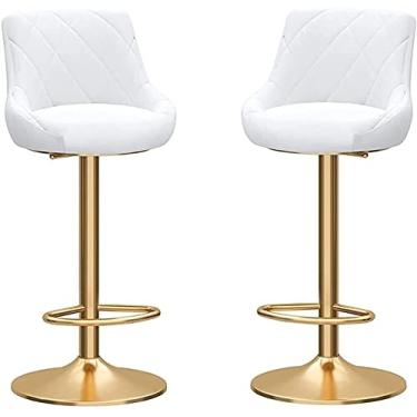 Imagem de Banco de Bar Conjunto de 2 Bancos de Jantar para Café da Manhã, Banco de Bar Giratório Ajustável, Sala de Estar de Veludo, Escritório, Hotel, Restaurante Giratório, com Bancos de Apoio para Os Pés