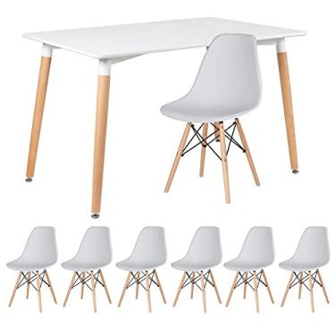 Imagem de Loft7, Mesa de jantar retangular Eames 80 x 120 cm branco + 6 cadeiras Eiffel DSW Cinza claro