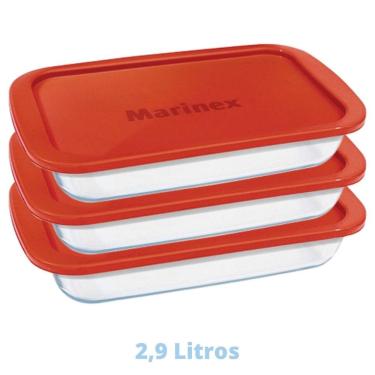 Imagem de 3 Assadeiras Travessas Vidro C Tampa 2,9L Retangular Marinex