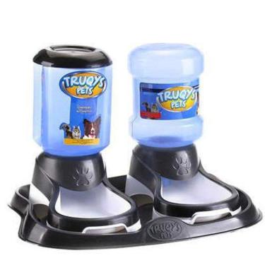 Imagem de Kit Truqys Pets Automático + Comedouro + Bebedouro Preto