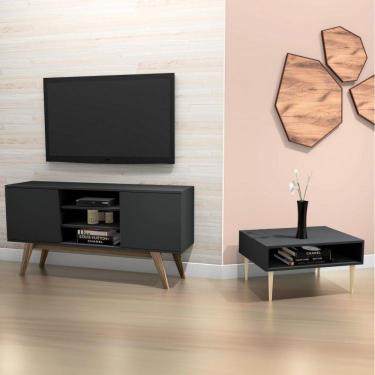 Imagem de Conjunto para Sala de Estar com Rack para TV até 65 Polegadas e Mesa de Centro Estilare Preto/Marrom