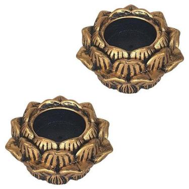 Imagem de Kit 2 Incensários Castiçal Flor De Lótus Ouro Grande 13053