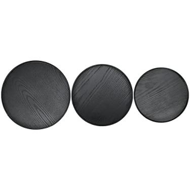 Imagem de bandeja de frutas de sobremesa de mesa,3 peças bandeja de madeira preta redonda, bandeja de servir decorativa com superfície antiderrapante - 30 cm 27 cm 24 cm