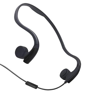 Imagem de GZCRDZ Fones de ouvido com fio de condução óssea com microfone com cancelamento de ruído, conector de 3,5 mm, resistente ao suor, para ciclismo, corrida e outros esportes (preto)