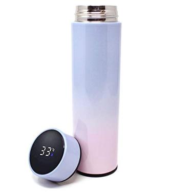 Imagem de Garrafa de água térmica de aço inoxidável com visor de toque de temperatura LED isolada a vácuo permanece quente ou fria por 12 horas (gradiente - azul e rosa)