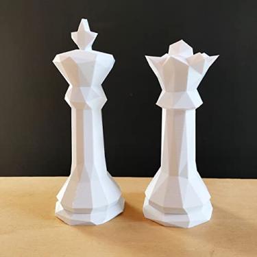 Imagem de Estatuetas Rei e Rainha - Peças decorativas De Xadrez - Decoração - Toque 3D Cor:Branco